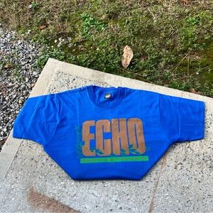 Vintage 80s Single Stitch Echo Tshirt Size XL Blue Made In USA